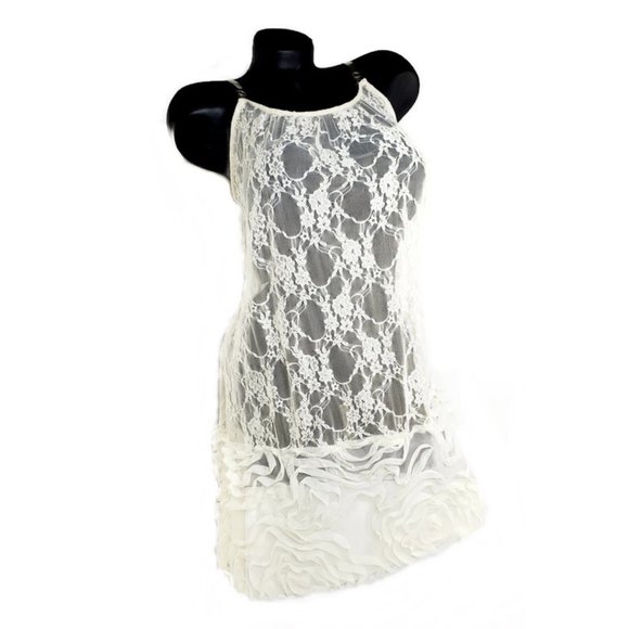 Cream Lace Tank Slip Dress with Ruffles Extender. - Picture 2 of 5